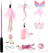 Interactive Cat Wand Toy Set - Retractable Cat Teaser Wand with 8 PCS Cat Toy...