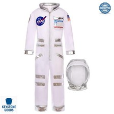 Kids Astronaut Costume White Jumpsuit Helmet Space Halloween Dress Up Party