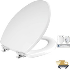 Bennett Toilet Seat with Chrome Hinges, Slow Close Wood Seat, Secure Metal Hi...