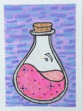ACEO Original Art Card Cartoon Witchy Potion Fantasy 2.5” x 3.5” - H.Frey