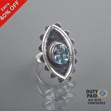 Valentines Sale Natural Sky Blue Topaz 925 Sterling Silver Artisan New Band Ring
