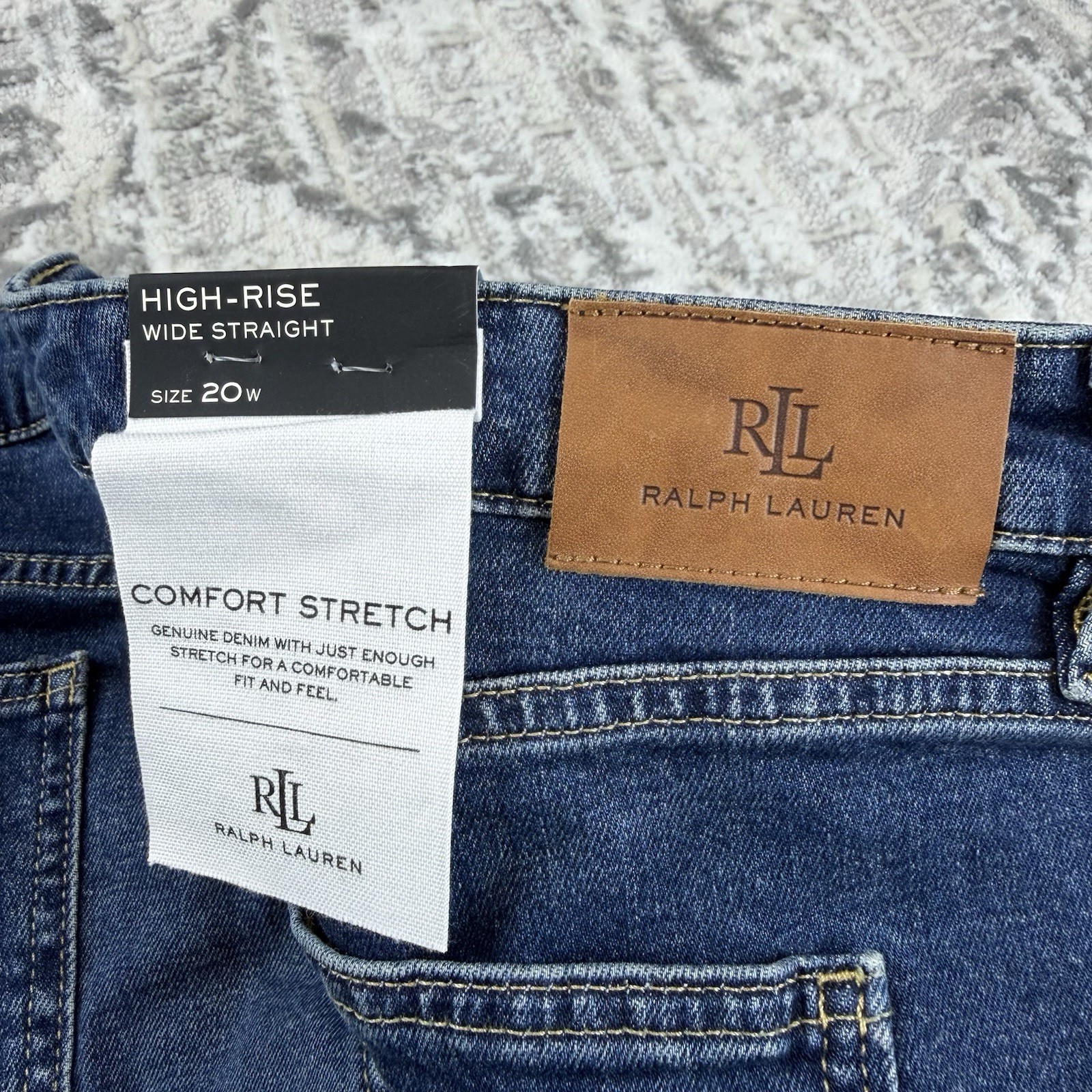 NWT $145 Black LAUREN RALPH LAUREN Women Jeans 20W High Rise Wide Straight Leg image 5