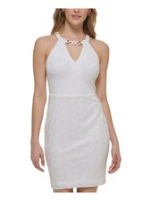 GUESS Womens White Lined Chain Keyholes Sleeveless Body Con Dress 4