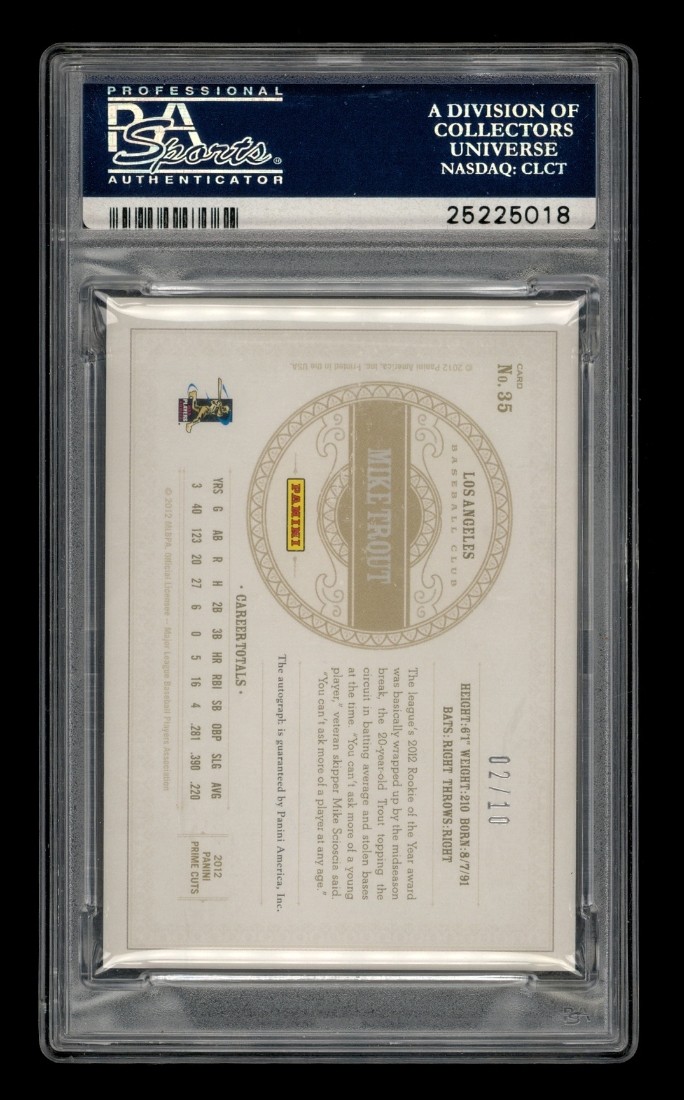 2012 Playoff Prime Cuts Century Silver: # 35 Mike Trout Auto /10 PSA 9 MINT view 2