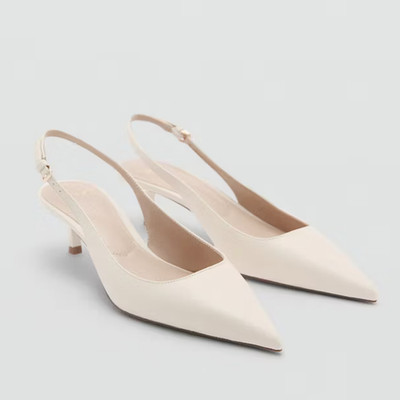 NEW MANGO MNG ECRU IVORY POINTED TOE KITTEN HEELS SLINGBACK SHOES SZ 39 US 8.5