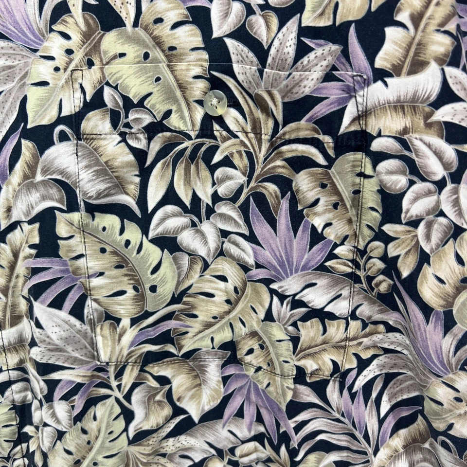 Campia Moda Hawaiian Shirt Mens 2XL Leaf Motif Purple Navy Blue Tropical - Image 4 of 4