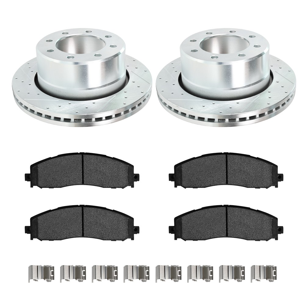 For Dodge Ram 2500 3500 2009-2018 Rear Drilled Slotted Rotors+ Brake Pads