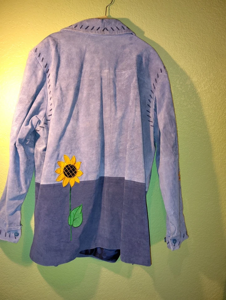 Quacker Factors Jacket Women's Sunflowers Blue Suede Embellished - Size 1X - Image 3 of 4