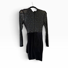 Women’s S Windsor Black Solid Rhinestone Mesh Sheer Mini Dress High Neck Long