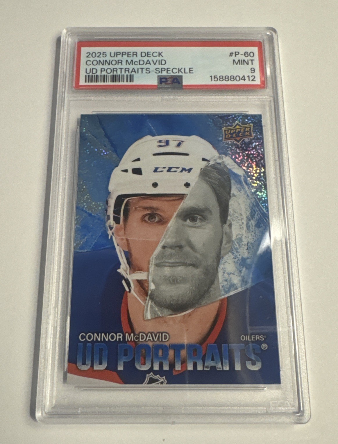CONNOR McDAVID 25/26 2025 2026 Upper Deck Portraits Card #P-60 SPECKLED PSA 9 view 1