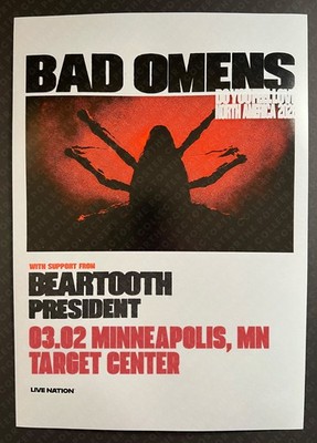 Bad Omens 3/2/26 Tour Promo Poster Minneapolis Target Center President Beartooth