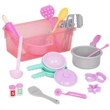 21 Piece Multicolor Pretend Play Cooking Set for Kids Ages 3 and Up
