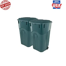 32 Gal Outdoor Garbage Can W/ Wheels Lock Lid Heavy-Duty Handles 2 Pack Plastic