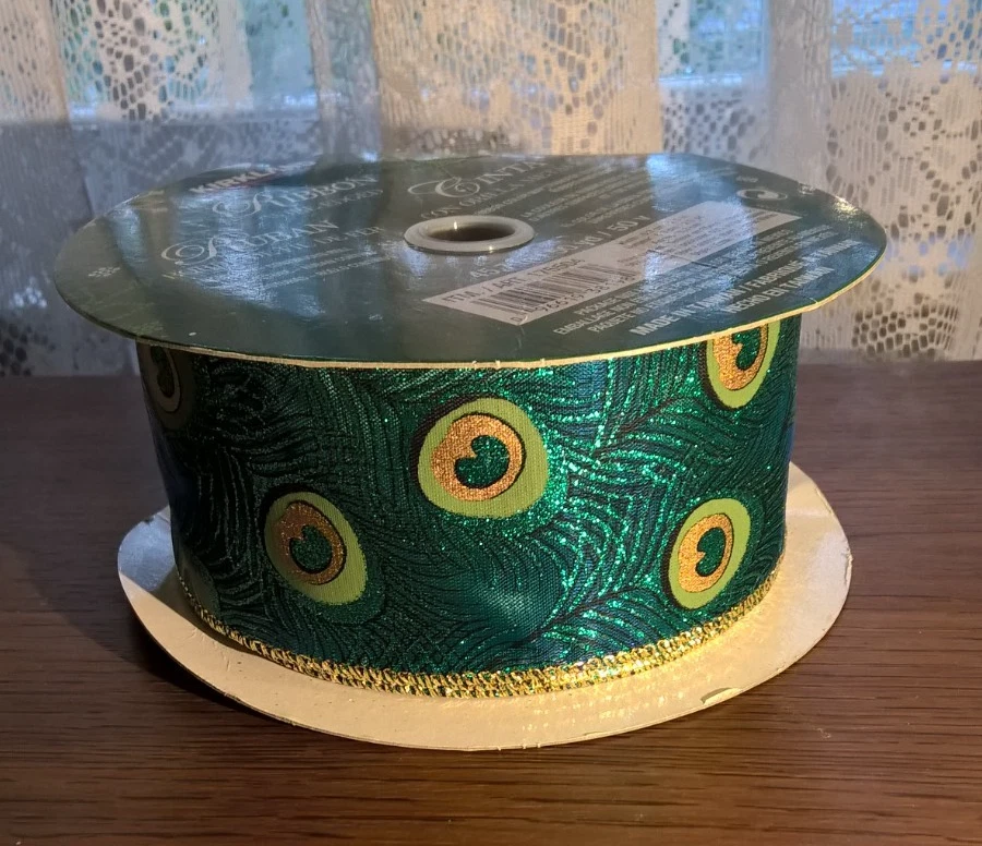 40? Yards Craft Xmas Gift Wrap Peacock Wire Edge Ribbon 2.5 in. wide Most Roll - Image 2 of 4