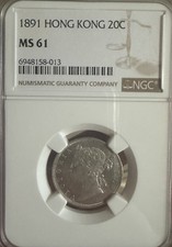Hong Kong, 20 Cents  1891 NGC MS61 , TOP POP