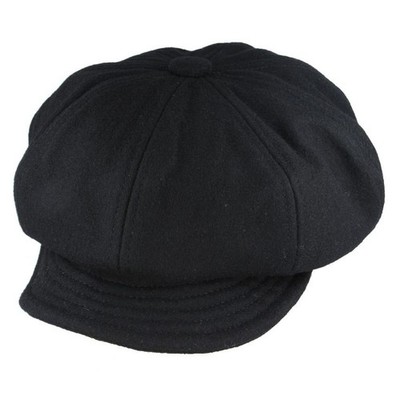 Wool Newsboy Classic Soft Peak Flatcap - Black Gladwin Bond Shapeable Cap