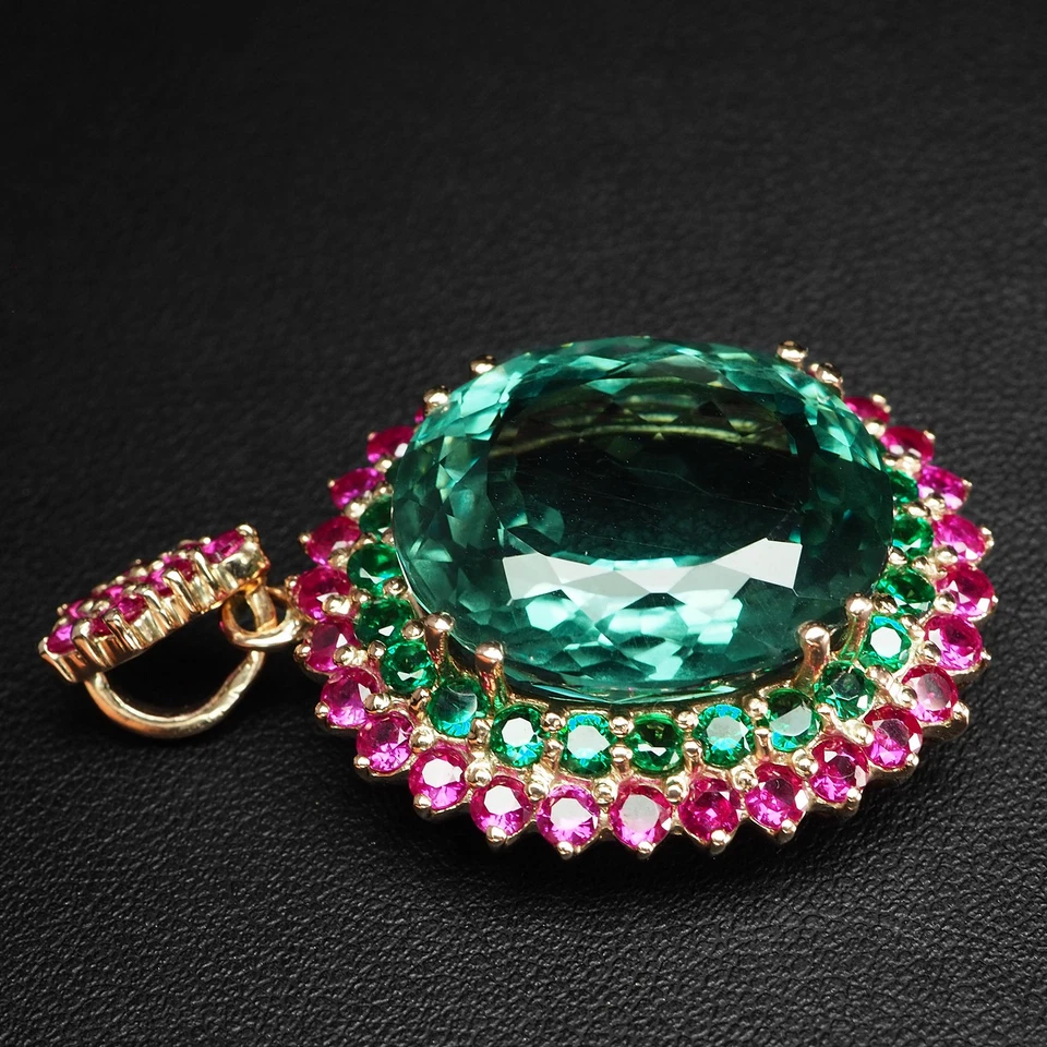 Colgantes de plata de ley 925 de oro rosa llamativos turmalina verde azulado 25,75 quilates Foto 4 de 4