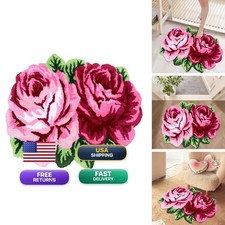 ABREEZE Rose Rug Flower Area Rug Pink Plush Bath Mat Door Mat