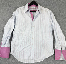 Robert Graham French Cuff Dress Shirt Mens L White Pink Striped Long Sleeve
