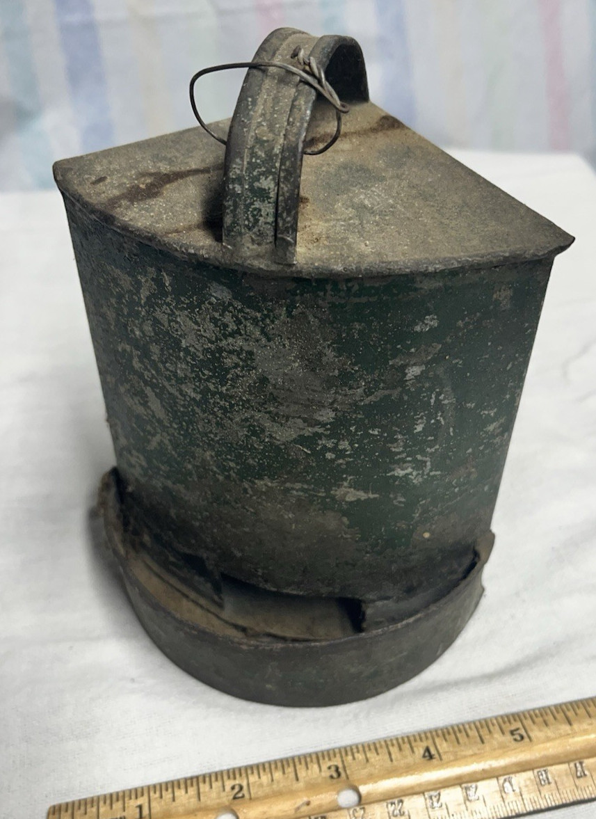 Antique Galvanized Tin Chicken Waterer w Original Green Paint Poultry. Primitive