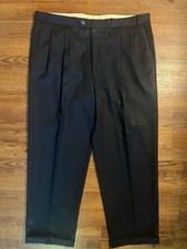 Vtg Chaps Ralph Lauren Men's 38x30 Navy Wool Trousers Pleated Cuffed Trad'l Fit