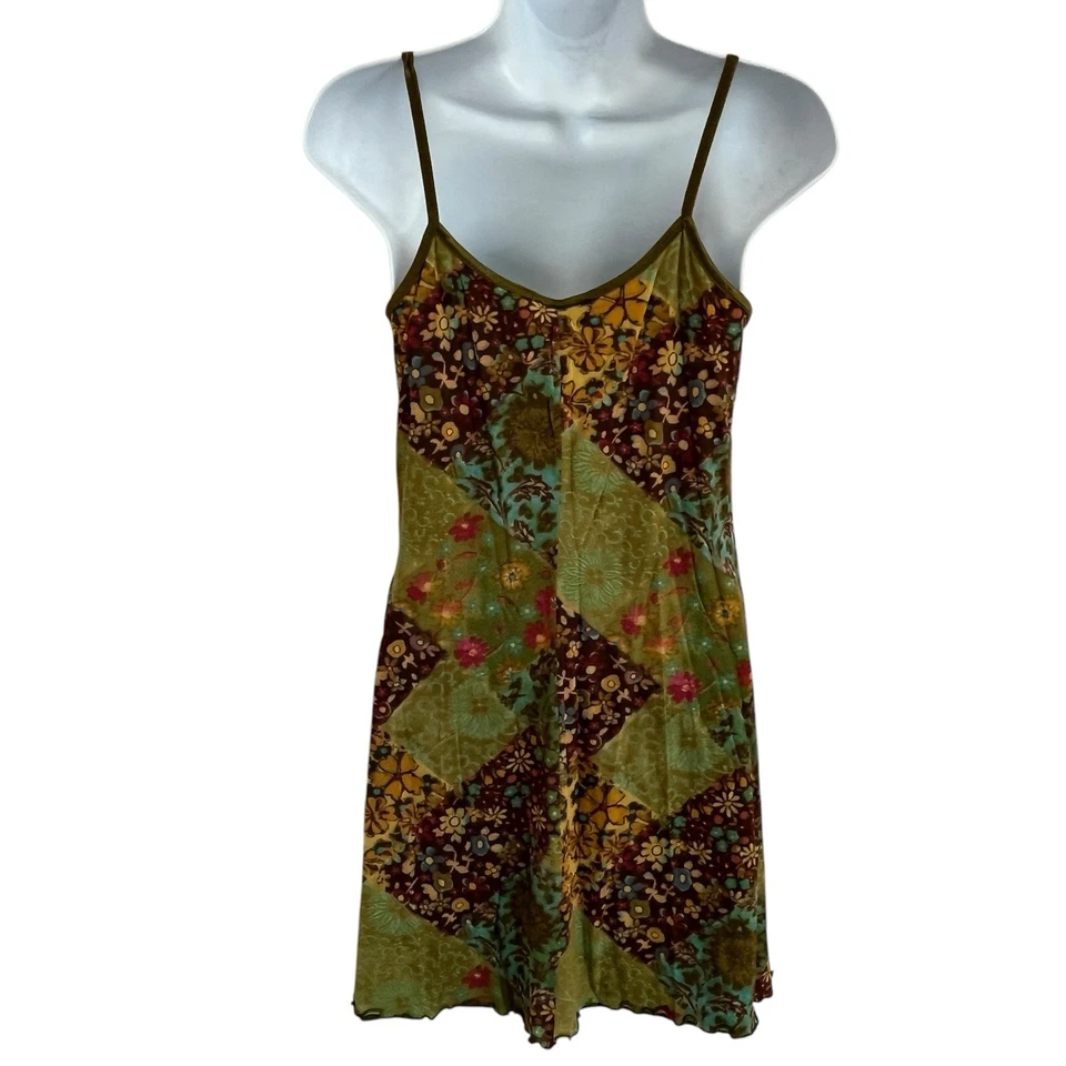 Vintage 90s Y2K Byer Too Babydoll Milkmaid Slip Dress Green FLoral Fairy Size L - Image 3 of 4