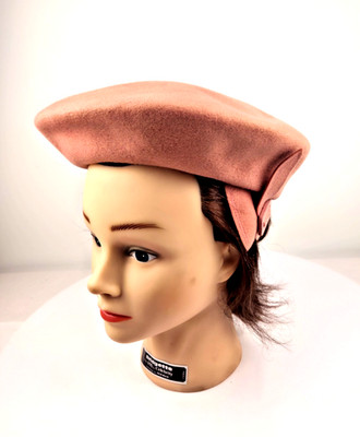 Vintage Henry Pollak Pink Wool Beret Hat USA New York Creation Adjustable