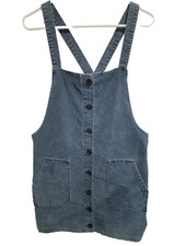 American Eagle Blue Corduroy Button Front Pinafore Overall Dress Size Large L