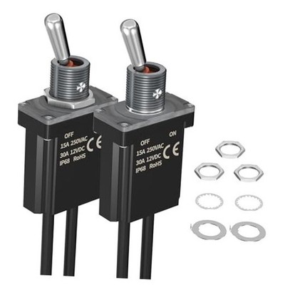 Toggle Switch 12V - IP68 Waterproof Pre-Wired SPST ON-Off Switch, Heavy Black