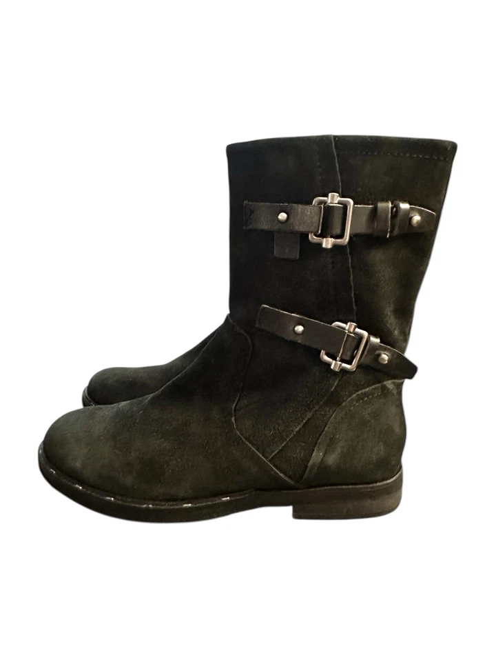 ¡NUEVO! Botas de moto OTBT Causeway para mujer gamuza cuero media pantorrilla cremallera lateral negras 7 M Foto 3 de 4