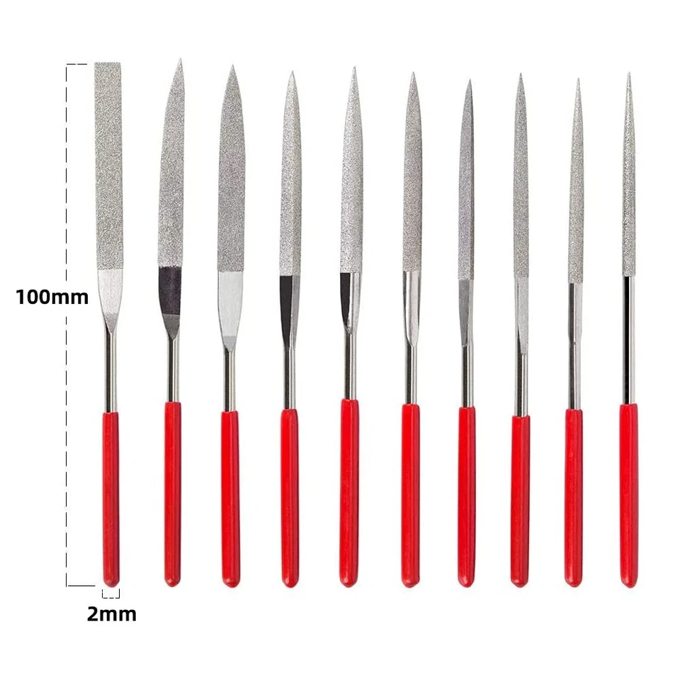10 Pcs Assortis Mini Limes à Aiguille Diamant en Tige de 2x100mm - Photo 3/4