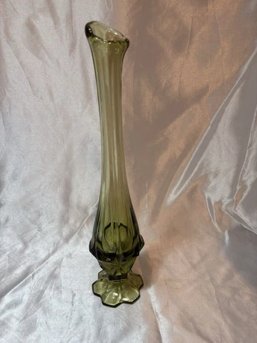 Vintage Fenton Valencia Pattern swung glass vase 12. “ Green 6 Petal Base