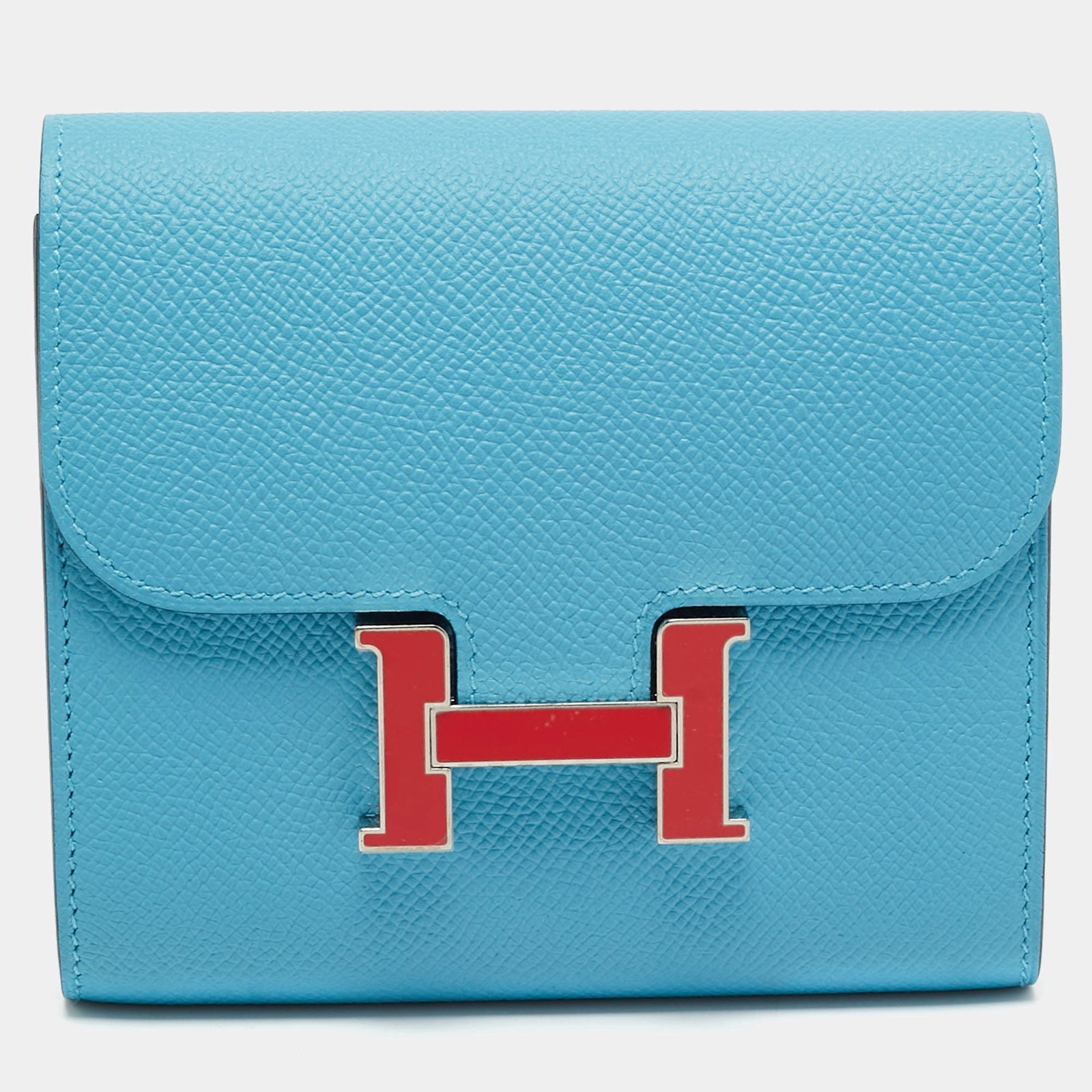 Hermes Constance Passant Bleu du NordRouge Epsom Leather Compact Wallet