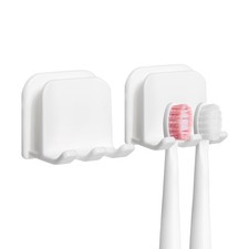 2-Piece Set of White self-Adhesive Wall-Mounted Waterproof Toothbrush Holders...