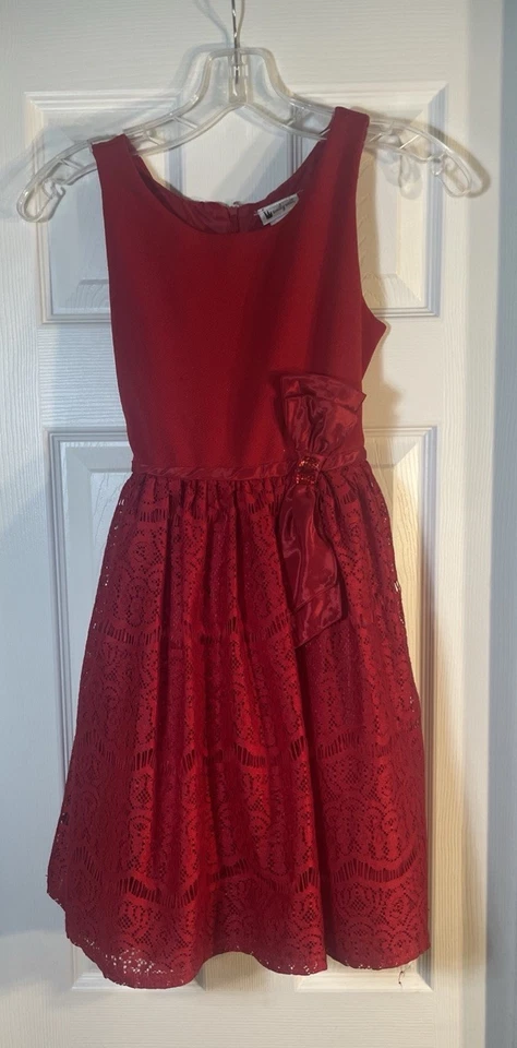 Girls Size 10 Red Dress Christmas Holiday Lace Emily West - Image 2 of 4
