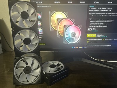 Corsair iCUE LINK LX120-R 120mm RGB PWM Reverse Case Fans 3-Pack w/ Hub