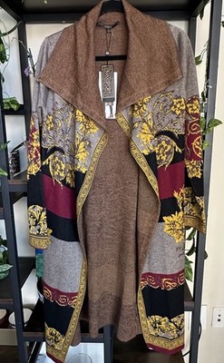 MaxSport Long Baroque Floral Cardigan Black/Red Multi NWT Size S MSRP $368