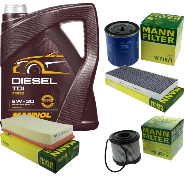 Inspektionspaket 5L Mannol Diesel TDI 5W-30 FüR Peugeot Expert Kasten 2.0 Hdi-image