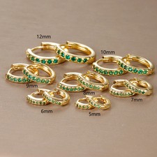Hoop Earrings Stainless Steel Simulated Zirconia Green Small Women Jewelry 2PCS