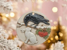 Raven Hare Yule Ornament Crow Spirit Pagan Solstice Rowan Berry Decor Gift