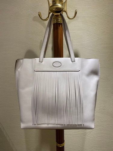 TOD'S Hand Bag Tote Purse Logo Leather Off White Authentic