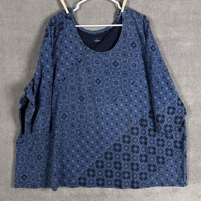 Catherines Shirt Womens 4X Blue Geometric Scoop Neck 3/4 Sleeve Tunic Top