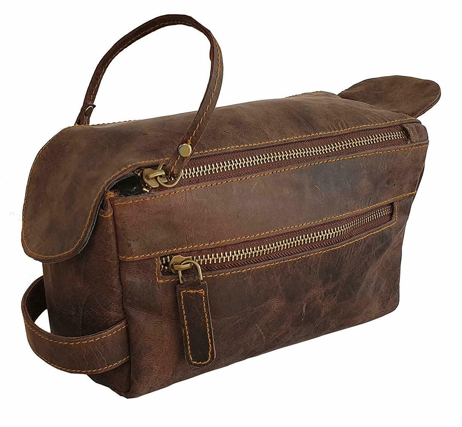 Leather Men's Travel Shaving Kit Toiletry Bag Dope Case