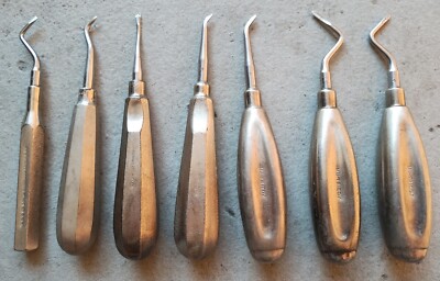 HU-FRIEDY & FRIEDMAN SINGLE END SURGICAL DENTAL ELEVATOR TOOLS LOT OF 7, VINTAGE