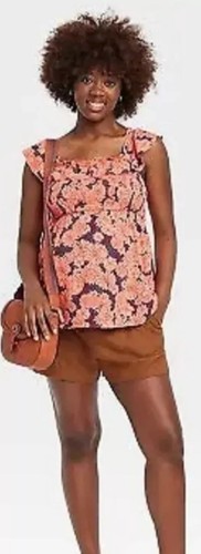 Ruffle Smocked Maternity Tank Top Isabel Maternity by Ingrid & Isabel Pink Sz S - Picture 3 of 3