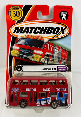 2001 Matchbox London Bus #2 Union Jack Tours Hometown Heroes, Sealed