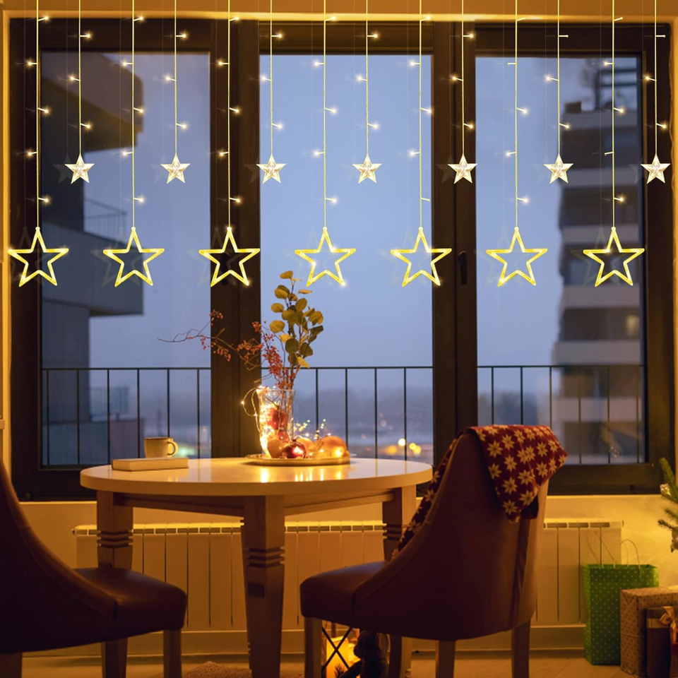 Jsdoin Christmas LED Stars Curtain Lights,12 Stars 138 Window Curtain