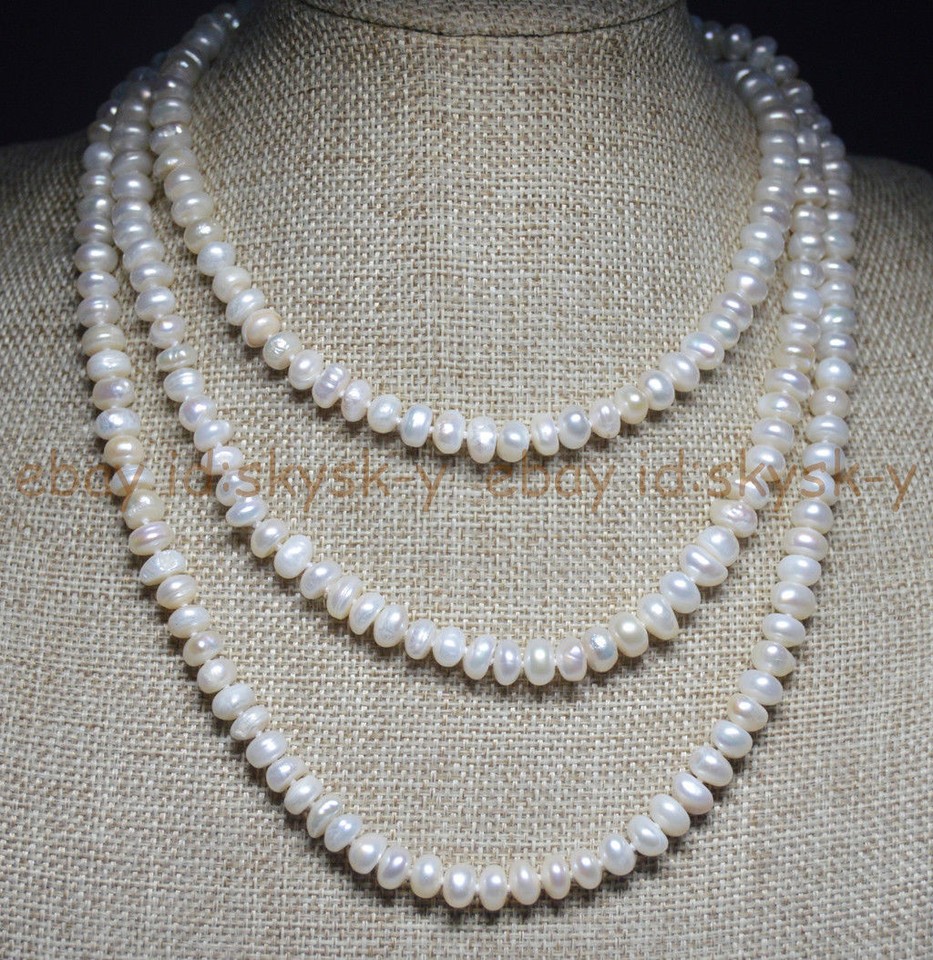 Natural 7-8mm White Freshwater Rondelle Abacus Pearl Necklace 36-60 Natural 7-8mm White Freshwater Rondelle Abacus Pearl Necklace 36-60