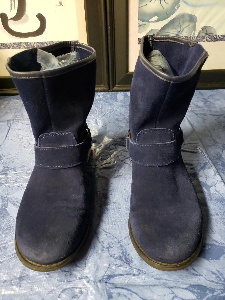Blue suede slouch boots cheap