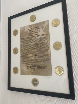 Sammlerstück irische Proklamation mit verstümmelten Münzen und Unterschriften 